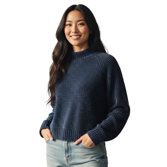 Women’s H&M knit navy mock neck sweater Size Large - Picture 1 of 6